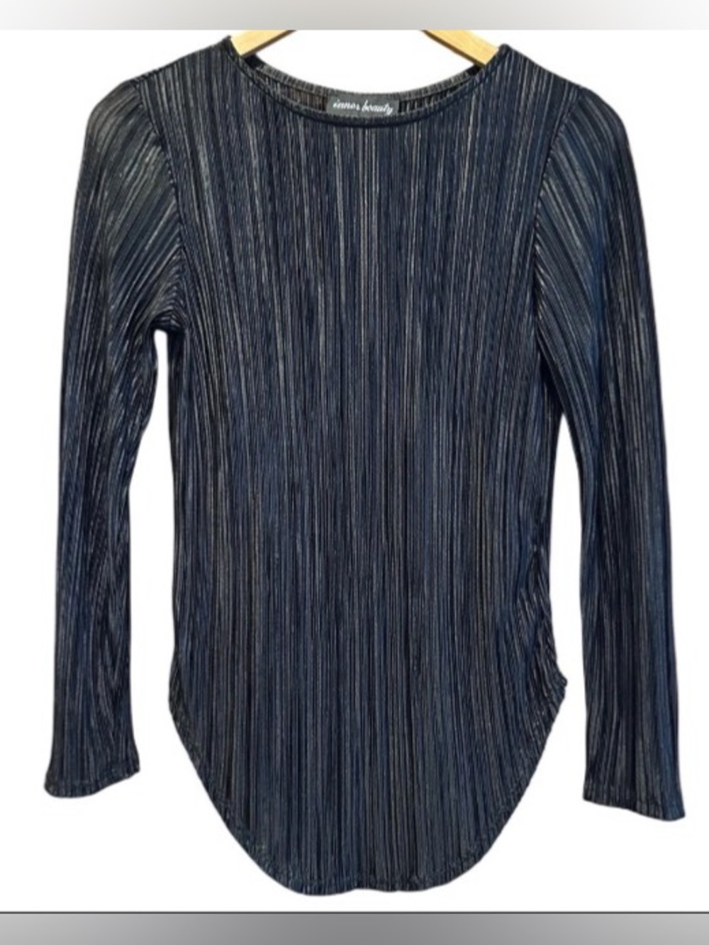 Inner Beauty Women’s S Black Blouse Shiny Metallic Stretchy Witchy USA